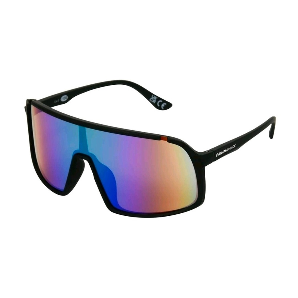Panama Jack Shield Sunglasses Matte Black Rainbow Mirror Lens 10270744 New